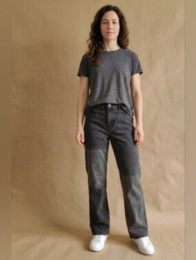 Hollister High Rise Dad Jeans For Women | Dark Gray With Patchwork | 28/31 Jeans
